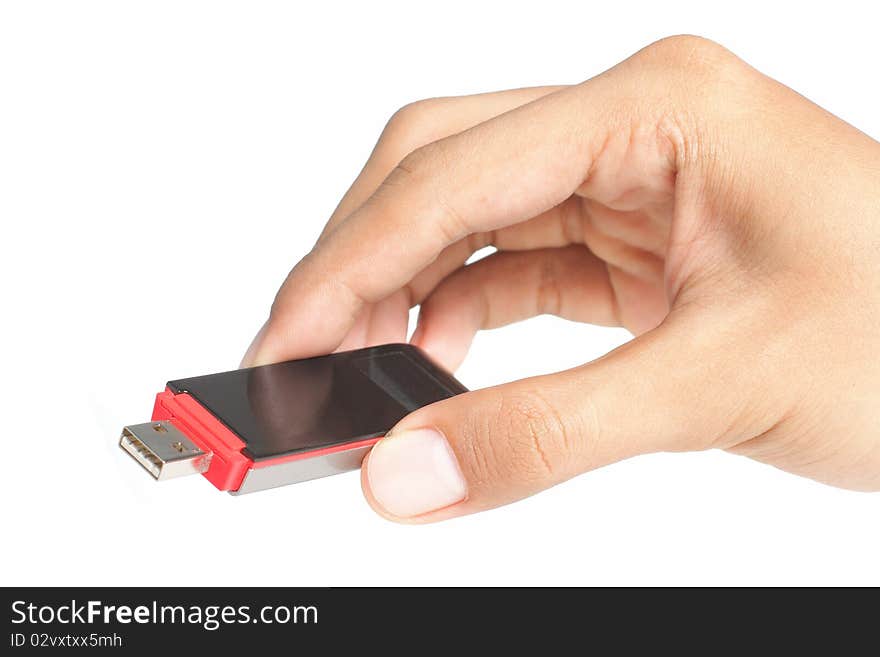 Gesture of hand holding a flash disk