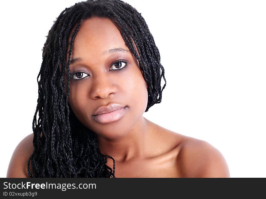 Young afro-american woman isolated on white