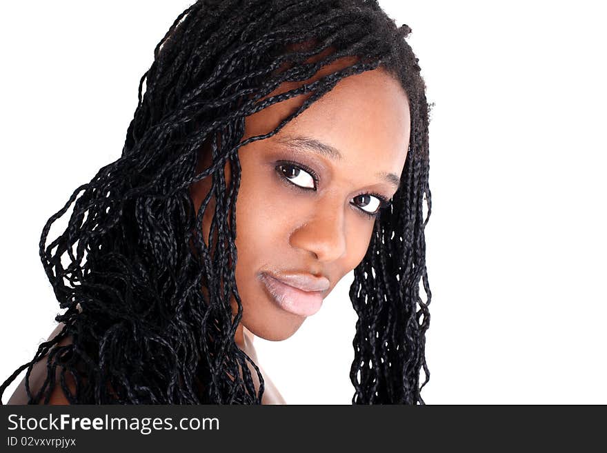 Young afro-american woman isolated on white