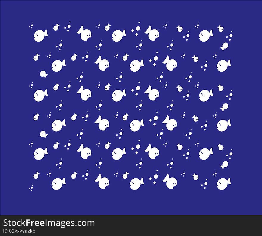 Vector design, blue sea and white fishes pattrern. Vector design, blue sea and white fishes pattrern