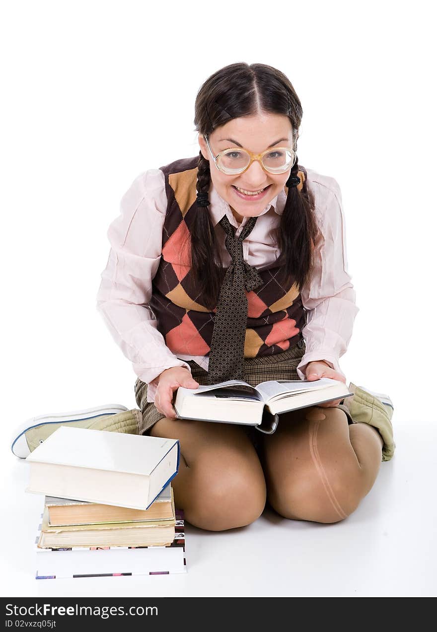 Silly young adult woman . over white background. Silly young adult woman . over white background