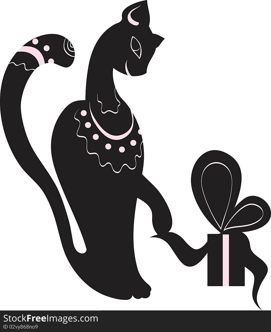 Cat and gift.squirrel. Illustration for design. No gradient.