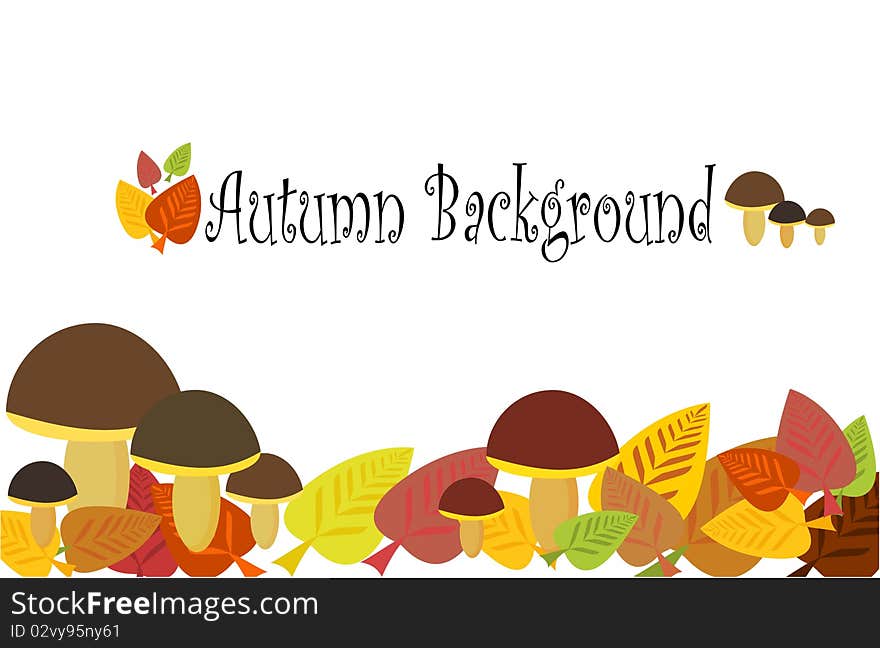 Autumnal background with mushrooms and leaves. Autumnal background with mushrooms and leaves