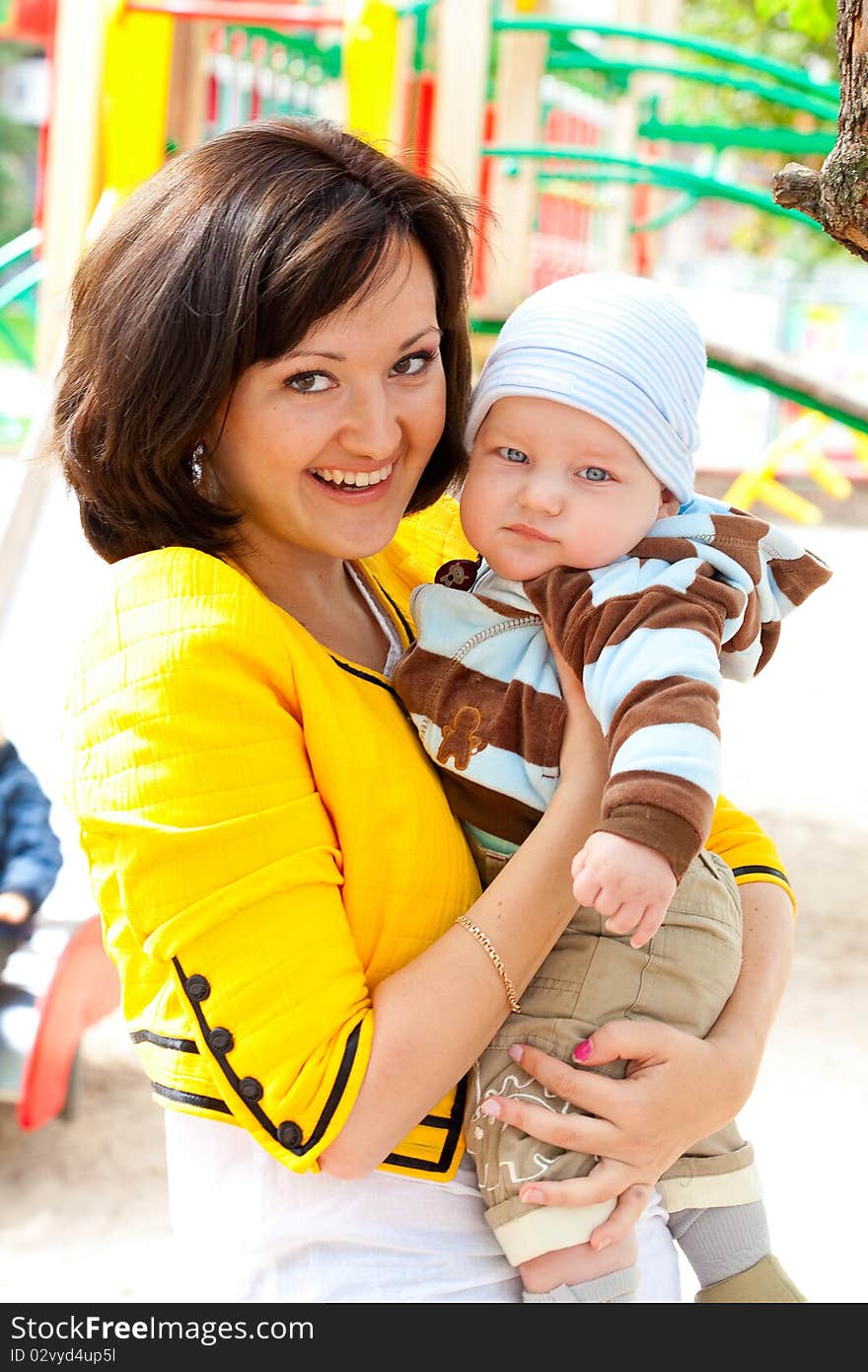 Mothers and son in park. Mothers and son in park