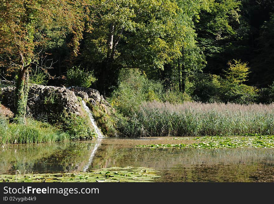 Pond with waterfall