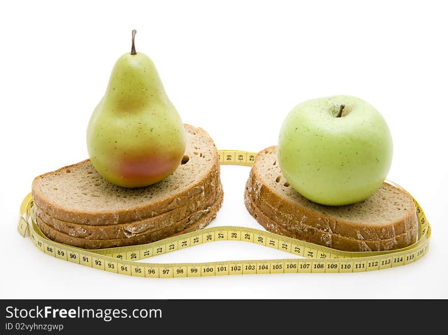 Cut bread with apple and pear. Cut bread with apple and pear