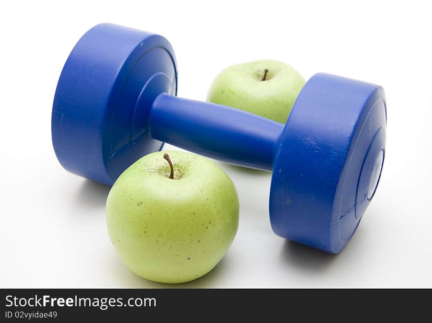 Blue Dumbbell With Apple