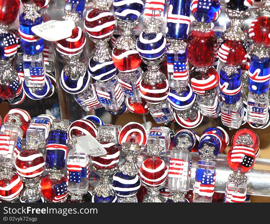 Red, white and blue baubles in bracelet form