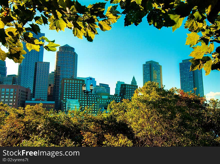 Framed view of modern buildings in Boston, Massachusetts - USA.