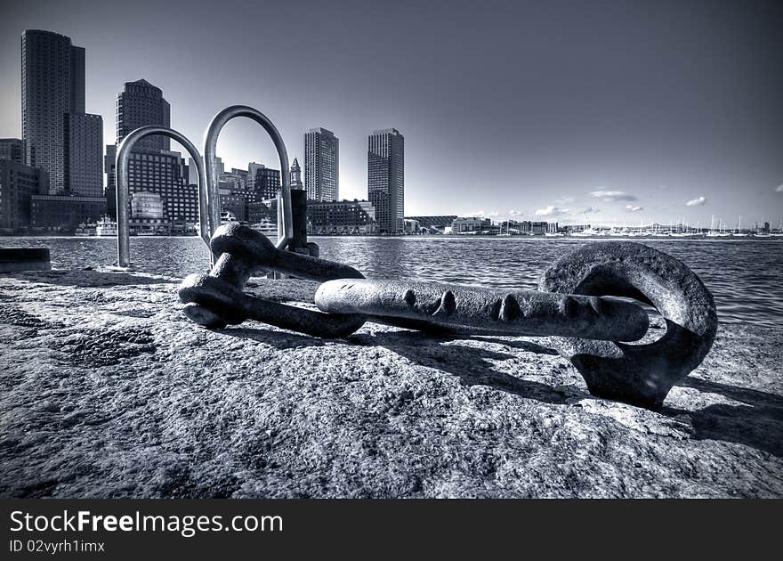 Boston Harbor in Massachusetts, USA in Black and White.