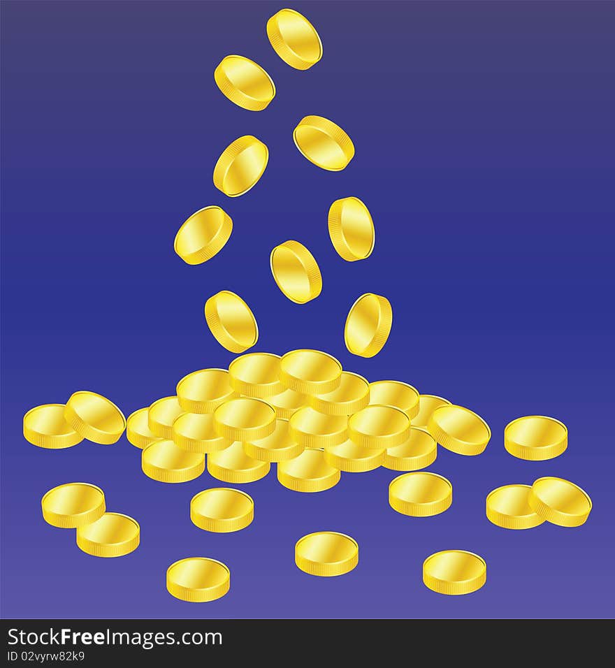 Vector golden coins on blue background