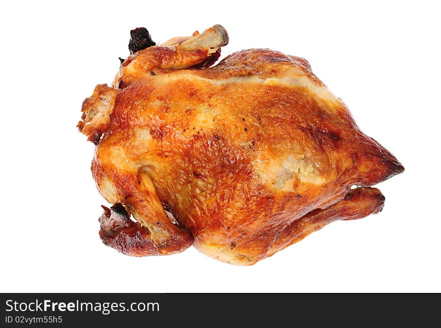 Honey Roasted Whole Chicken On A White background. Honey Roasted Whole Chicken On A White background