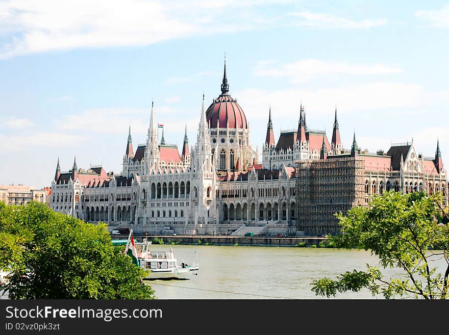 Hungarian parliament, Budapest on summer with blue sky