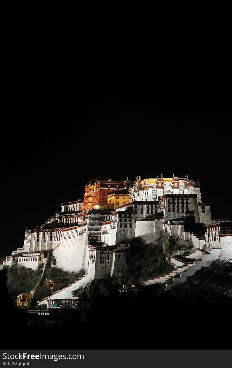 Night scene of the famous Potala Palace in Lhasa, Tibet. Night scene of the famous Potala Palace in Lhasa, Tibet