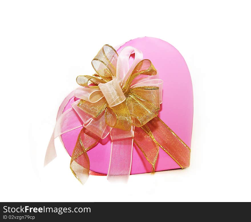 Pink box with a gold bow