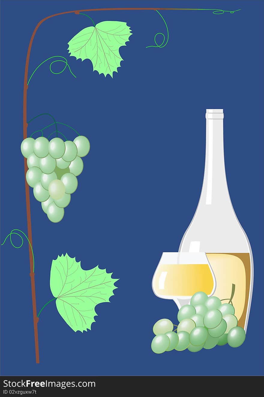 A bottle and a glass of wine and grape are shown in the picture. A bottle and a glass of wine and grape are shown in the picture.