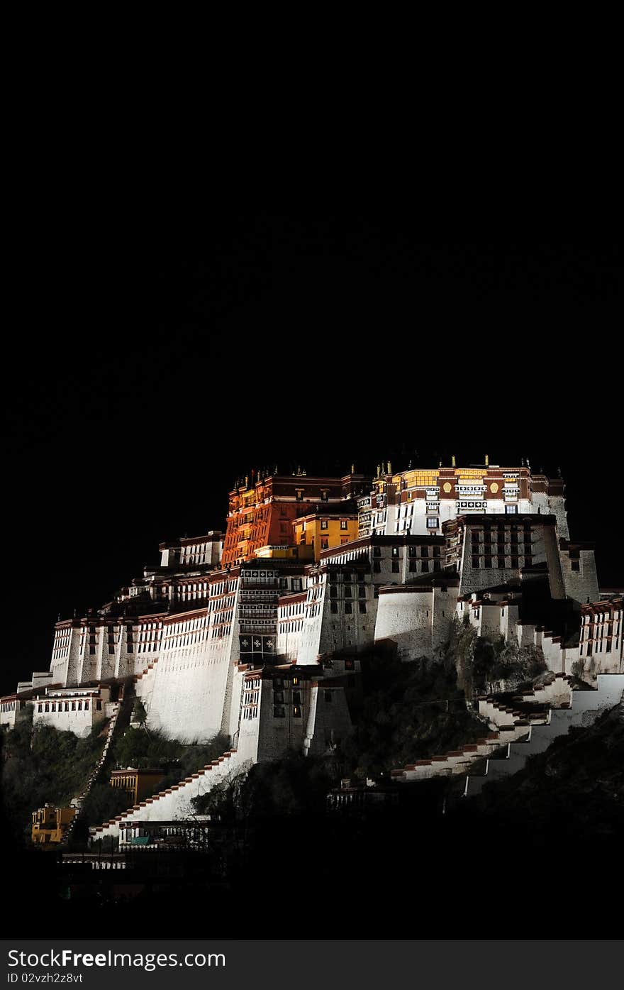 Night scenes of the famous Potala Palace in Lhasa, Tibet