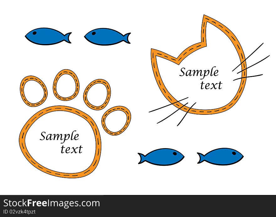 A illustration. Two frame: a trace of a cat and a muzzle of a cat. A illustration. Two frame: a trace of a cat and a muzzle of a cat.