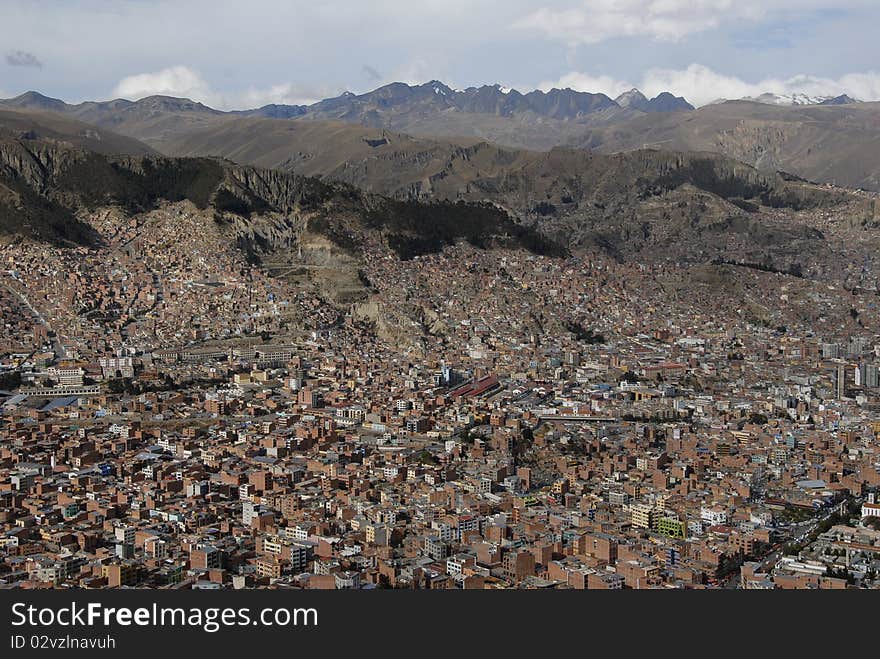 La Paz with Andes in the background, Bolivia. La Paz with Andes in the background, Bolivia