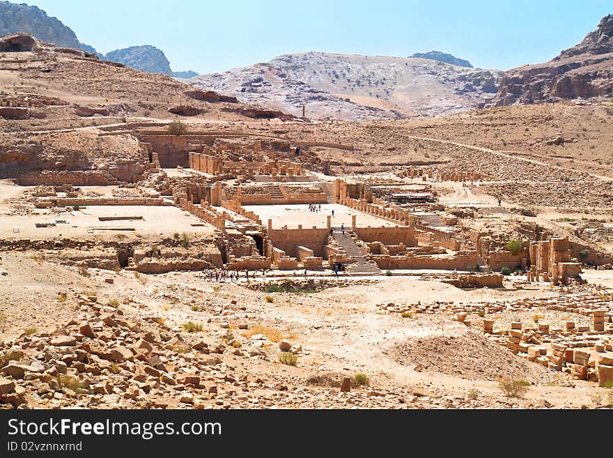 The Great Temple Complex, one of the the major archaeological and architectural monuments of central Petra. Ancient city of Petra, Jordan. The Great Temple Complex, one of the the major archaeological and architectural monuments of central Petra. Ancient city of Petra, Jordan