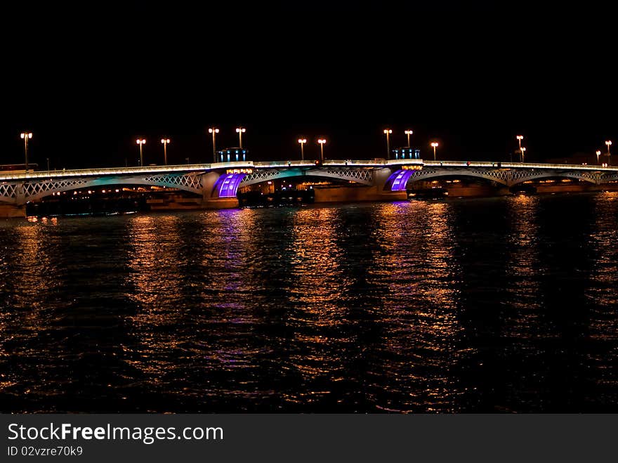 Night bringe in St. Petersburg city with violet illumination. Night bringe in St. Petersburg city with violet illumination