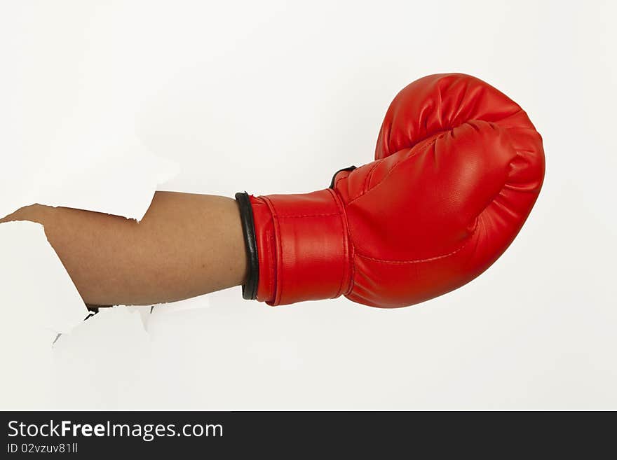 Red box glove on bright background