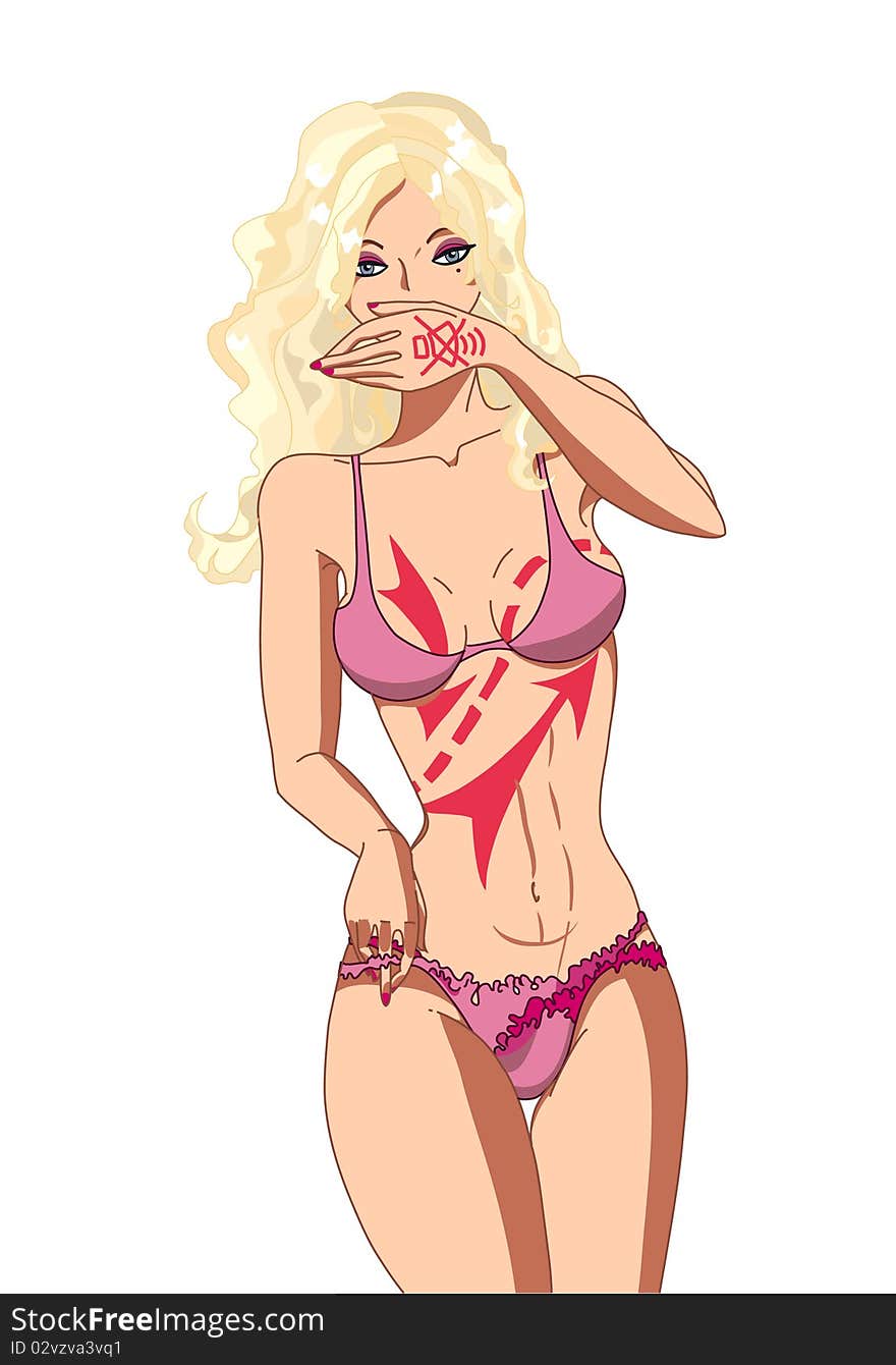 Blonde in pink. Vector illustration. Blonde in pink. Vector illustration.