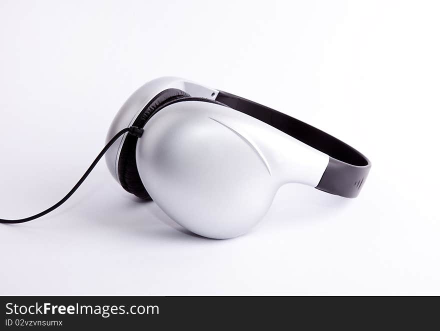 Silver headphones isolated on white background, Studio shot.