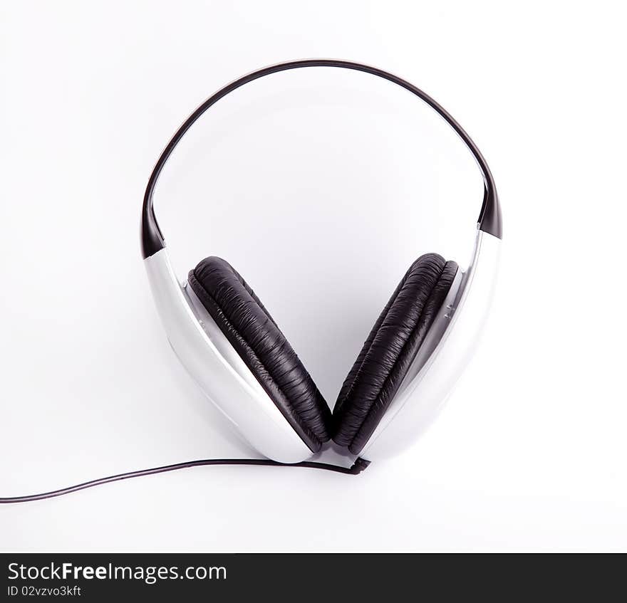 Silver headphones isolated on white background, Studio shot.