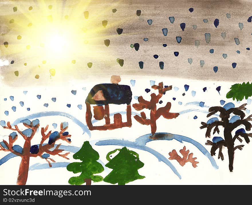 Children S Drawing Of Winter