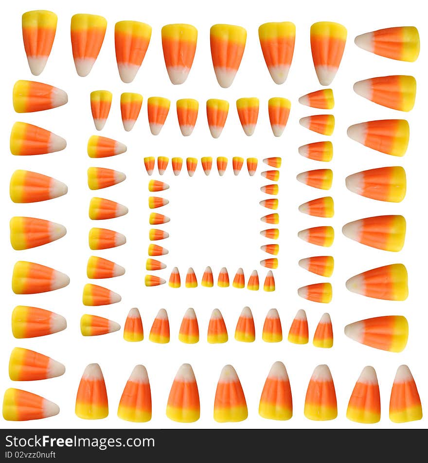 Halloween candy corn arranged in a square designs isolated on white background. Halloween candy corn arranged in a square designs isolated on white background.