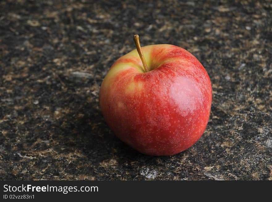 Red Apple on Black Kitchen