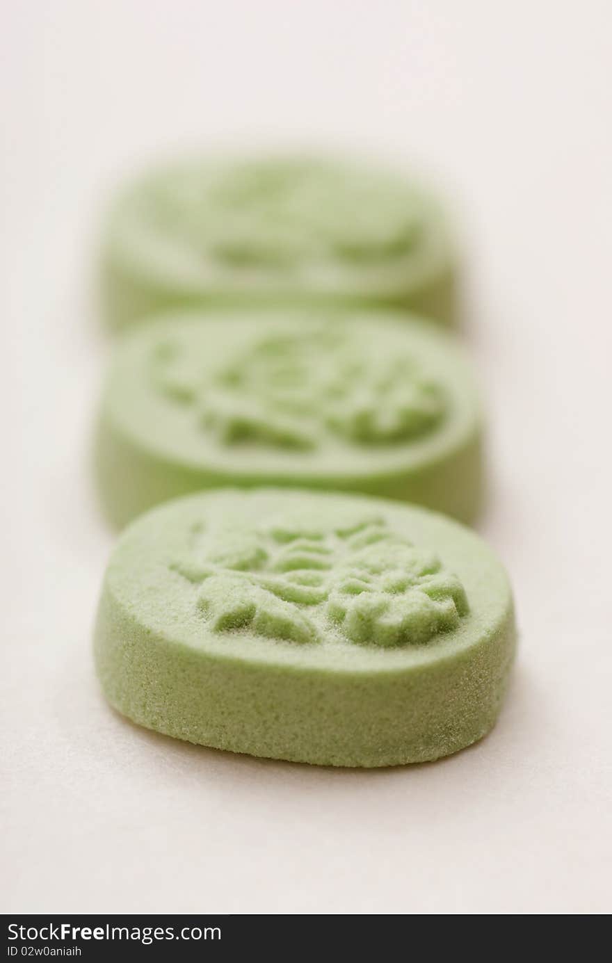 Typical green japanesse candies for tea tima