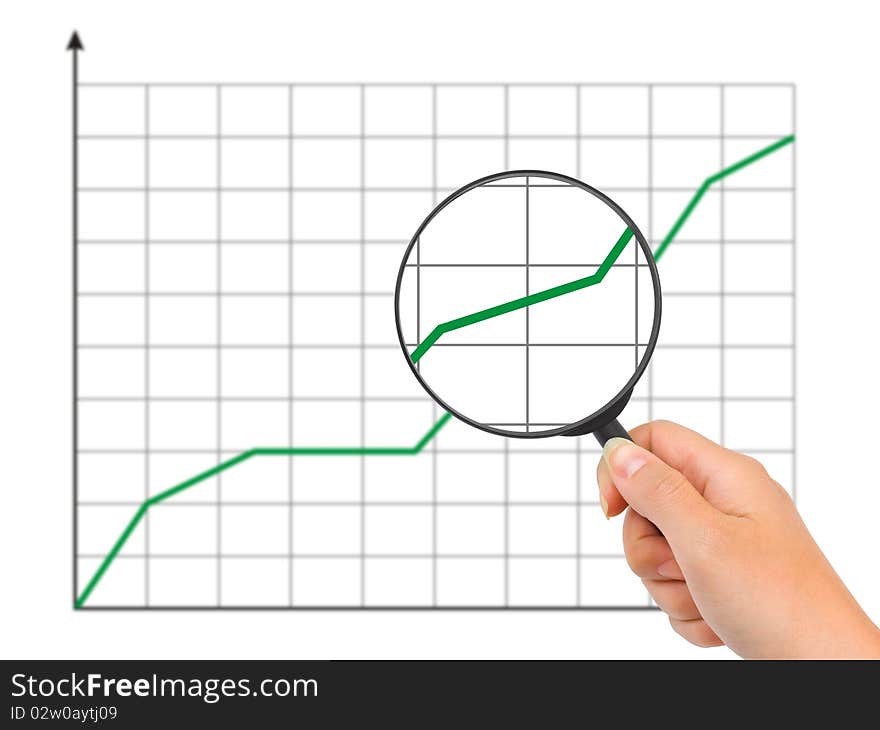 Hand with magnifying glass and diagram