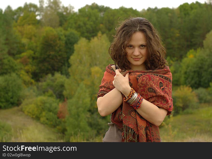 Female walking in the autumn forest. Female walking in the autumn forest