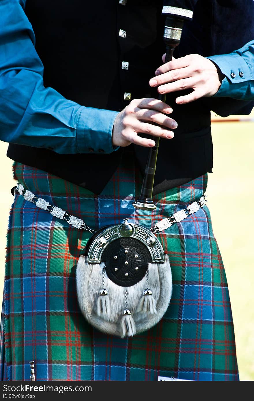 Detail of a bagpipe exibition during Highland Games. Detail of a bagpipe exibition during Highland Games