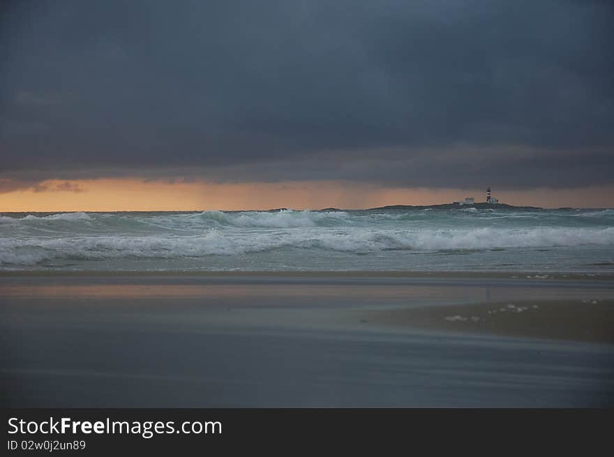 Light house ouside Bore beach on west coast of Norway