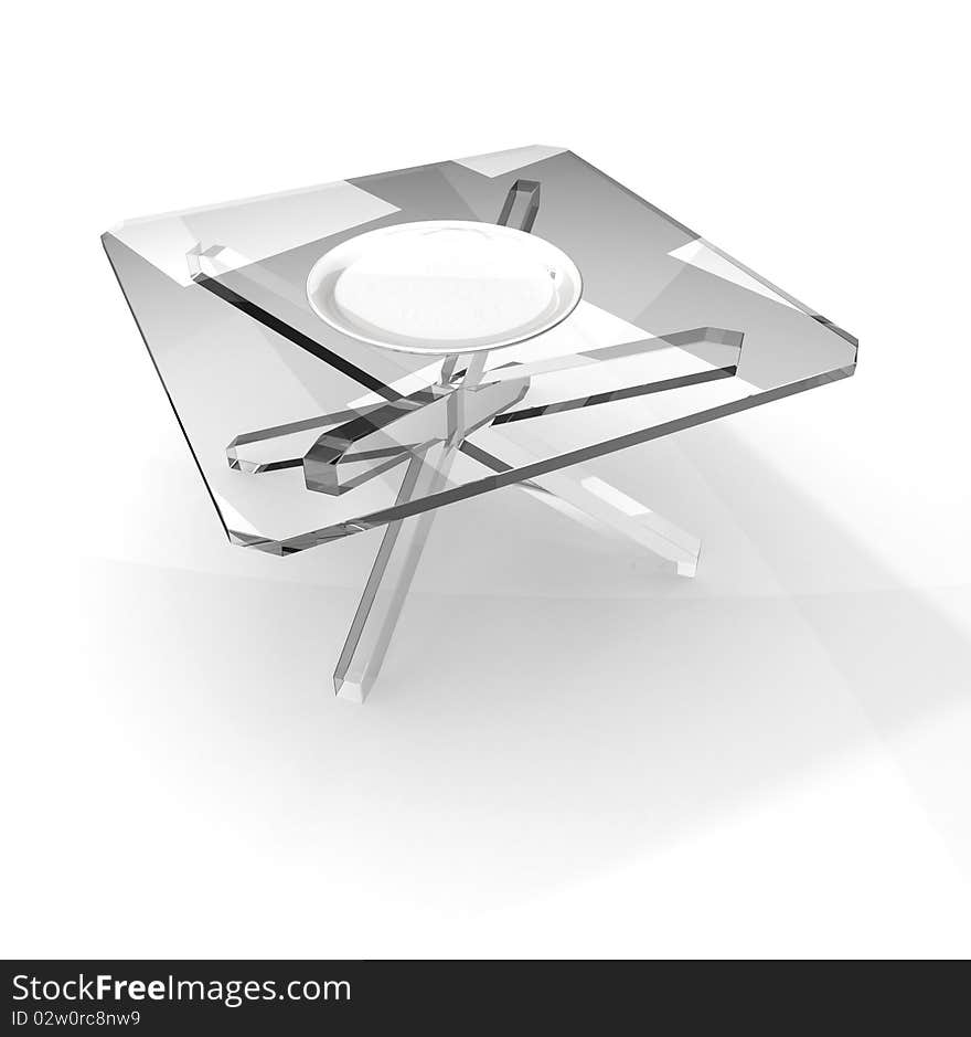 White plate on square glass table. White plate on square glass table