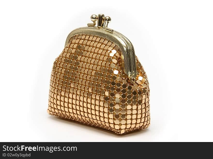 Golden pouch on white background