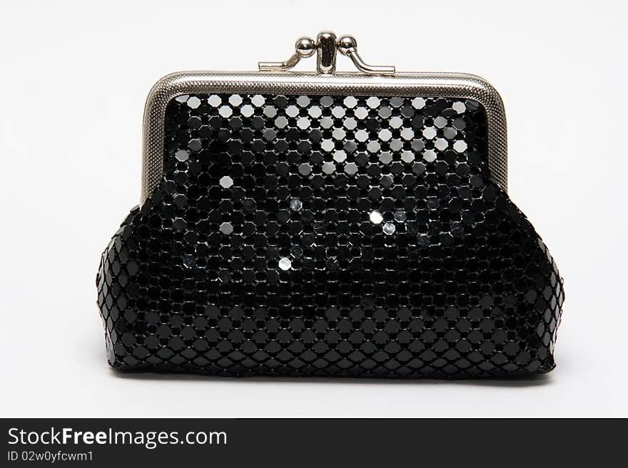 Black shiny pouch on white