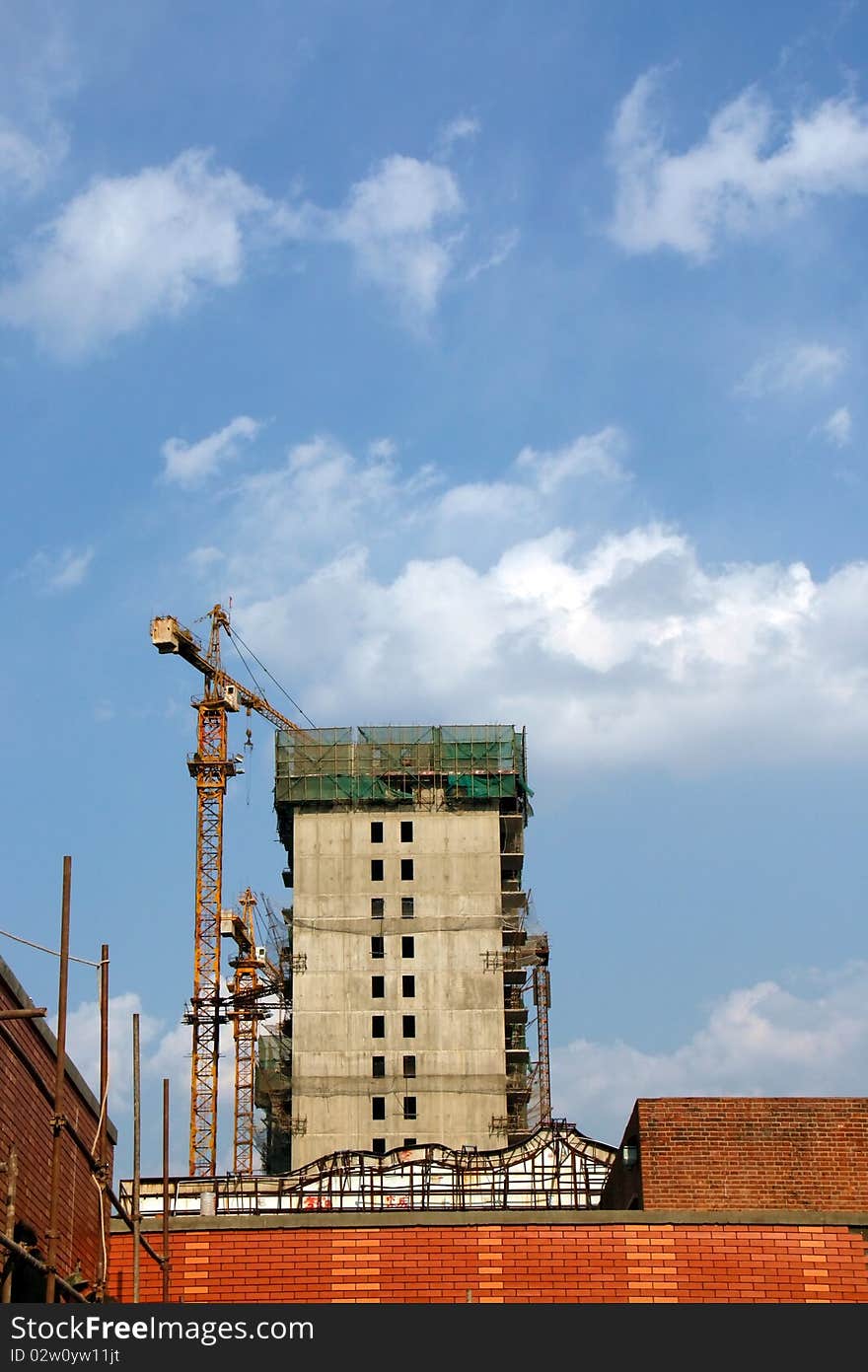 Building site on the background of blue sky. Building site on the background of blue sky