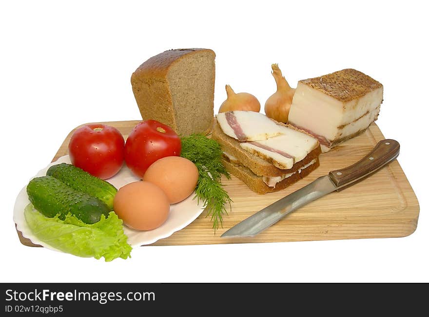 Products are on the cutting board.