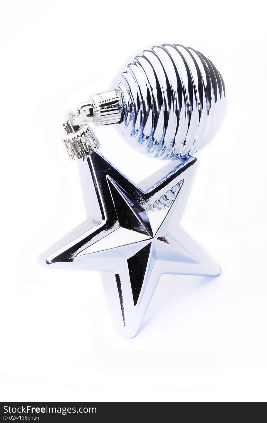 Silver christmas blue star and ball