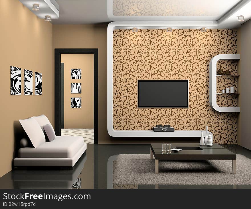 Modern interior of living room 3D