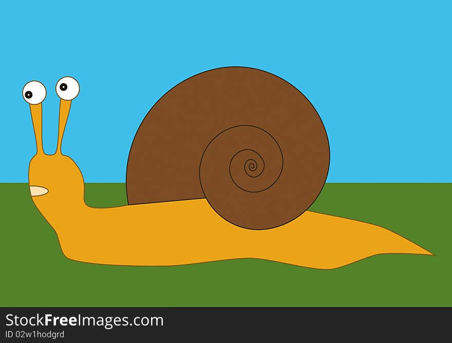 Illustration of a snail on grass background