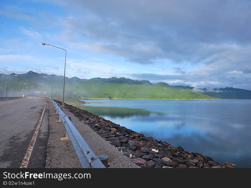 Scenic point of the dam with brighten sky