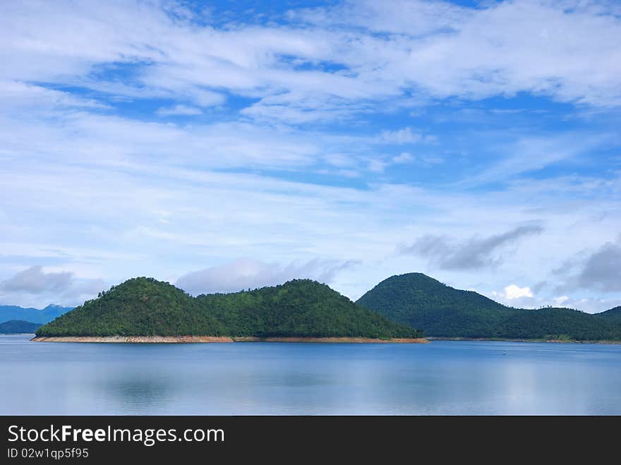 Scenic point of the dam with brighten sky