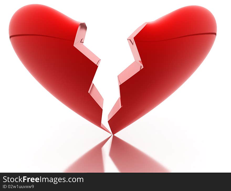 3d render of a high resolution broken red heart. 3d render of a high resolution broken red heart