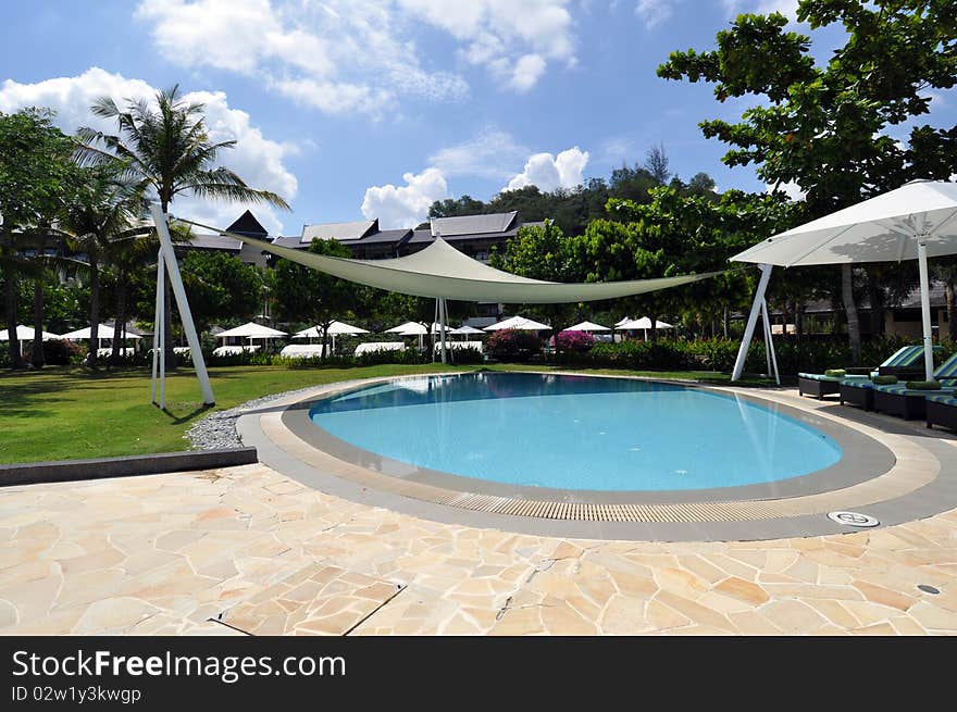 Exterior of luxury hotel, picture taken during the sunny day, Borneo.