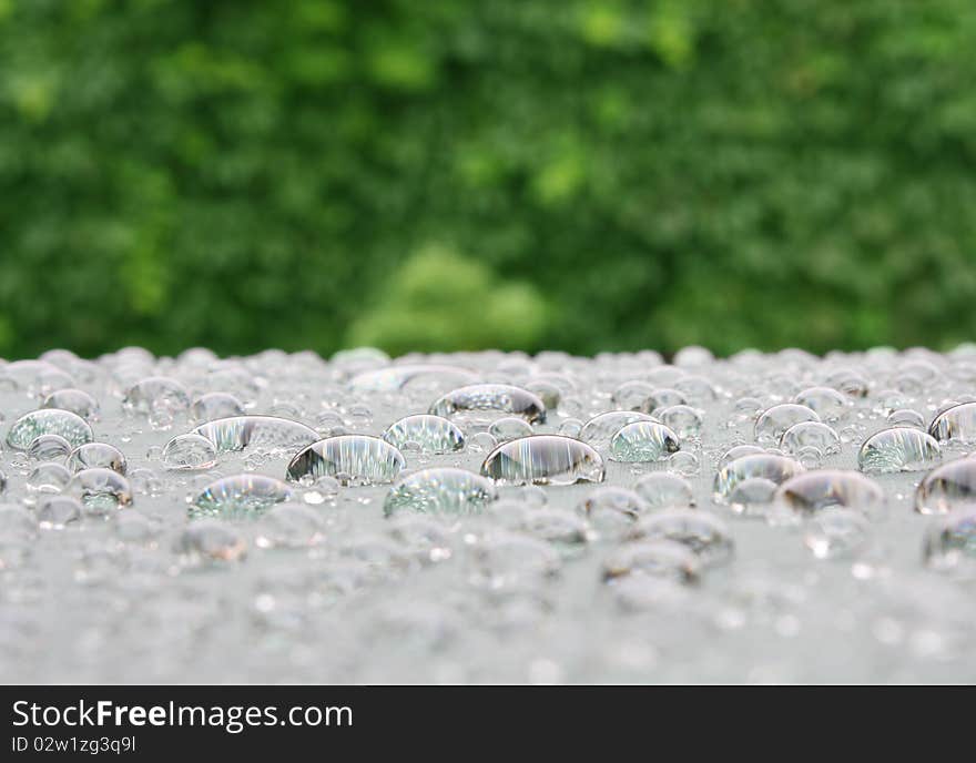 Closeup water drops on green background. Closeup water drops on green background.